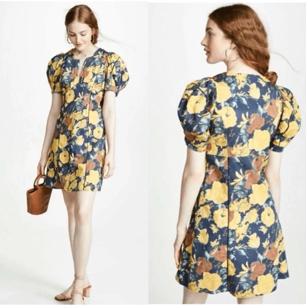 Sea New York Ella Floral Puff Sleeve Mini Dress Preppy 100% Cotton Womens 8